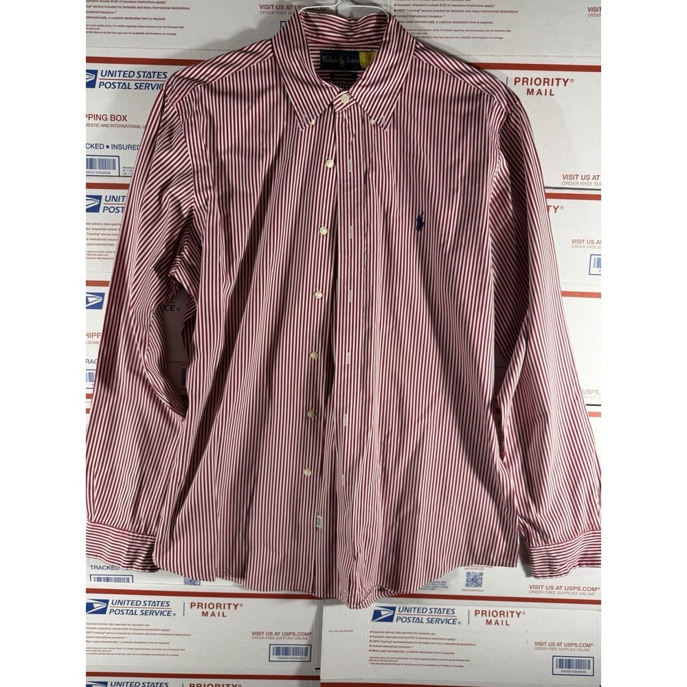 Polo Ralph Lauren Long Sleeve Button Down‎ Sz Large Red Striped Custom Shirt